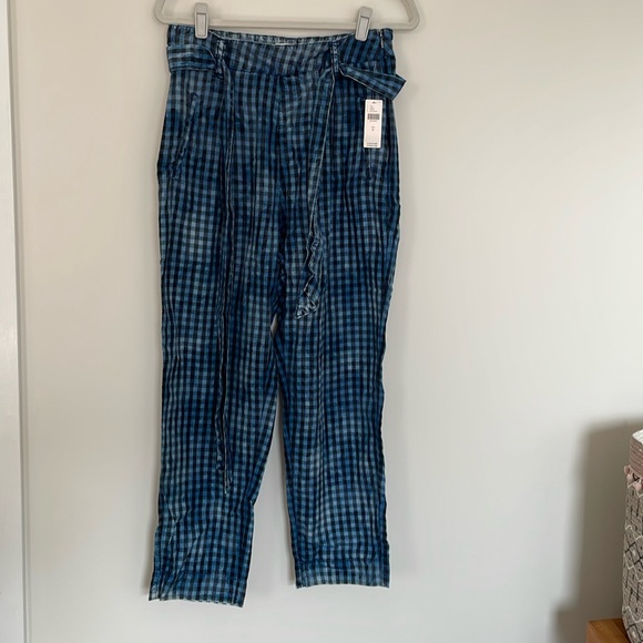 BNWT Maeve by Anthropologie Maeve Gingham Plaid Blue Pants Size 6 - Picture 1 of 14